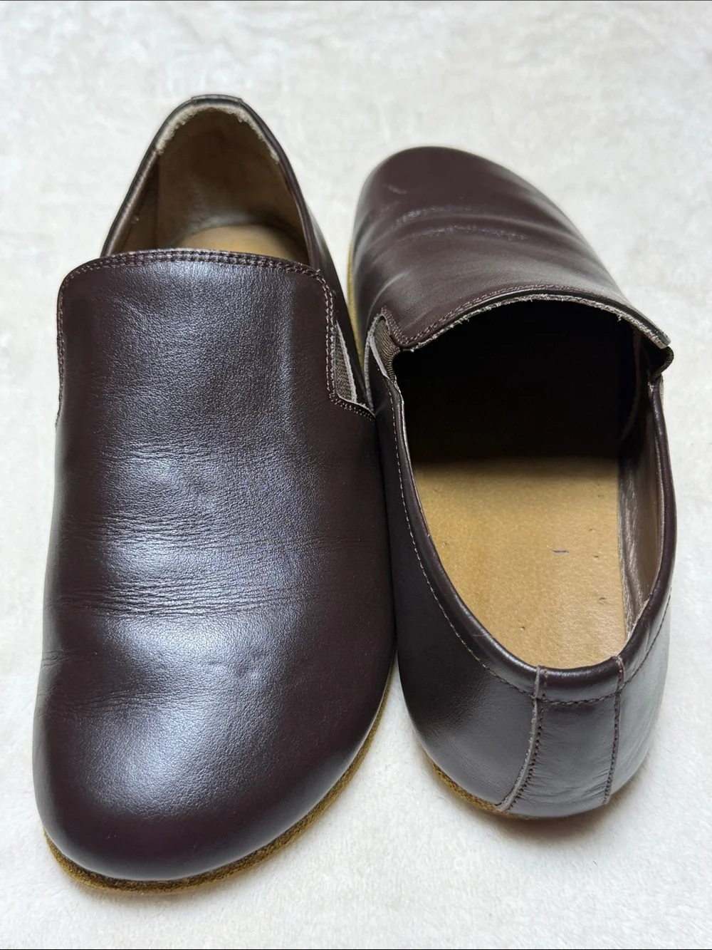Men's Minimalist barefoot Dark Brown Slip-On Leather Loafers 40